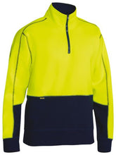 Bisley Hi Vis Fleece 1/4 Zip Pullover Yellow/Navy
