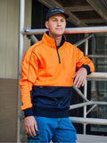 Bisley Hi Vis Fleece 1/4 Zip Pullover Orange/Navy