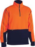 Bisley Hi Vis Fleece 1/4 Zip Pullover Orange/Navy
